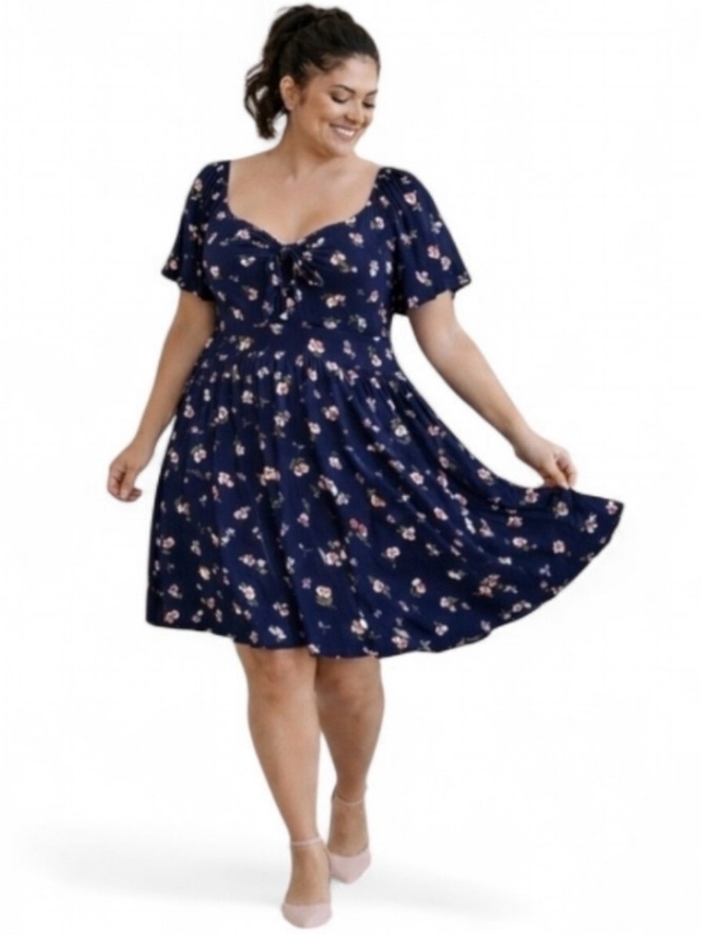 torrid Navy Floral Tie-Front Fit & Flare Mini Dress, plus size 1X